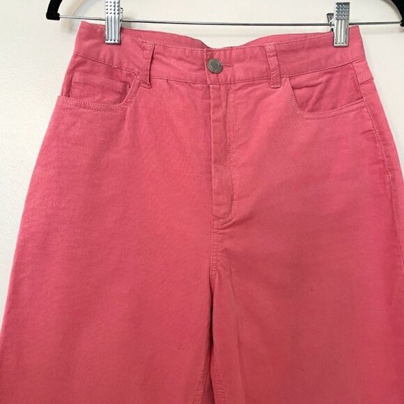 FRANK AND OAK BUBBLEGUM PINK CORDUROY HIGH RISE WIDE LEG PANTS - 2 - Picture 3 of 9